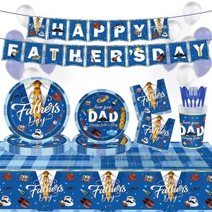 Vajilla Desechable Azul para Fiestas del Día del Padre, Incluye Platos Azul Oscuro, Vasos de Papel, Servilletas, Pancarta y Mantel - Product Image 2