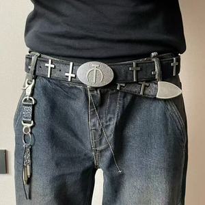Novedoso Cinturón <span class=keywords><strong>OYE</strong></span> de Cuero con Cruz Oscura y Pelo de Caballo Estilo Punk Vintage para Hombre y Mujer de Alta Calidad y Metal Pesado para Hip-Hop Rock - Product Image 2