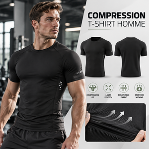 T-shirt de compression homme 79% coton 21% élasthanne, t-shirt raglan pour homme, sous-vêtement de sport, séchage rapide, extensible, haut d'entraînement athlétique - Product Image 1