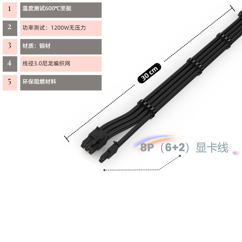 Câble tressé noir, câble d'extension 62-8 broches