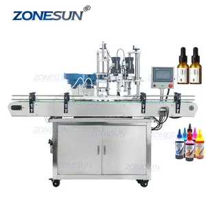 ZONESUN-bomba magnética de doble cabezal con gotero, botella rotativa de llenado de líquido, máquina de tapado, ZS-AFC1