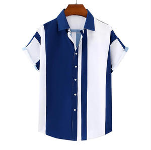 Nouvelle <span class=keywords><strong>grande</strong></span> <span class=keywords><strong>taille</strong></span> hommes imprimé 3D lâche rayé Cardigan revers chemise tissé à manches courtes avec motif solide - Product Image 3