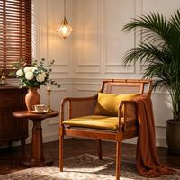 Fauteuil vintage français en bois massif, dossier tissé à la main, coussin en coton, siège de détente pour salon, balcon