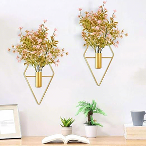 Ensemble de vases muraux en métal plaqué or, pot à fleurs suspendu géométrique moderne pour fleurs artificielles, décoration minimaliste - Product Image 1