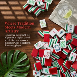NatuGift - Ensemble de Mahjong Américain Portable Moderne, 160 Tuiles Rouges Exquisément Gravées, Acrylique 4 Couches, Comprend 10 Tuiles <span class=keywords><strong>Joker</strong></span> et 6 Tuiles Blanches - Product Image 2