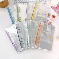Classeur à anneaux A6 en PVC transparent imperméable avec paillettes colorées, classeur à budget à 6 anneaux avec pochettes photo en PP