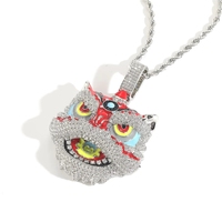 Collier Pendentif Danse du Lion en Cuivre Micro-Pavé Zircon Tête de Lion Réveillée Bijoux Hip Hop Chic Chinois Hommes Femmes Vente en Gros