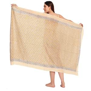 Pareo de Algodón Amarillo Mostaza con Estampado a Mano para Mujer, Ligero, para Usar como Cubrebañador, Ropa de Verano - Product Image 1