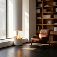 Table de foyer circulaire de luxe à éthanol avec brûleur à flamme réelle à combustion propre, réglable et sécurisé pour terrasse de complexe hôtelier extérieur