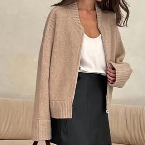 Maglione 2025 lavorato a maglia <span class=keywords><strong>con</strong></span> cerniera da donna <span class=keywords><strong>con</strong></span> cerniera in tinta unita multiuso Casual autunno/inverno - Product Image 1