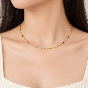 สร้อยคอประดับหลากสี สแตนเลสสตีล ชุบทอง 14K แบบสุญญากาศ พร้อมรายละเอียดเคลือบเงา - Product Image 5
