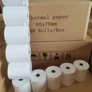 Factory direct sale price cheap thermal paper cashier paper roll 55gsm high white pure wood pulp size 80x70mm receipt paper