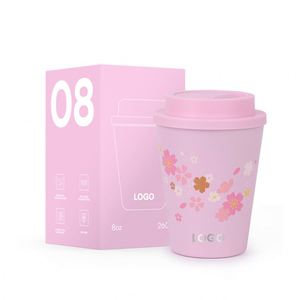 Gobelet isotherme personnalisé en acier inoxydable de 8 oz avec poignée et couvercle, isolation thermique de 12 à 24 heures, tasse à café portable pour le sport et les aliments - Product Image 1