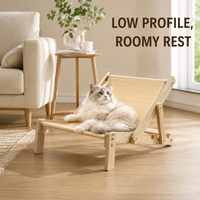 Chaise longue pliable en bambou pour chat, lit surélevé pour chat avec tapis en sisal, lit de repos rafraîchissant pour l'été pour chats d'intérieur