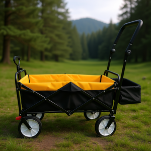 Carrito plegable de metal amarillo de 4 ruedas para exteriores, para jardín, camping, senderismo y compras. - Product Image 2