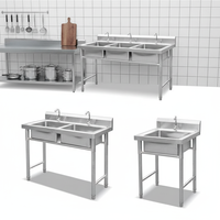 Évier double en acier inoxydable Chujuren à hauteur réglable, finition polie thermolaquée, avec égouttoir en acier pour cuisine commerciale