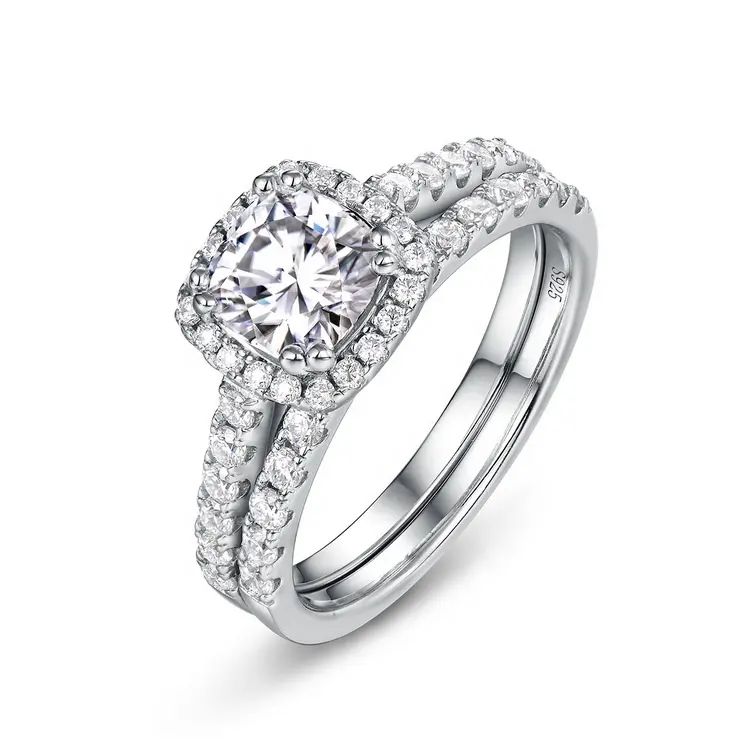 Moda di lusso gioielli moissanite impilabile anelli di fidanzamento da sposa anello di barretta