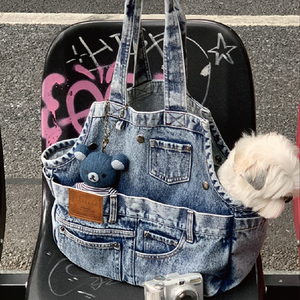 Denim basit Tote taşıyıcı yıkanabilir hafif küçük ölçekli köpekler kediler için <span class=keywords><strong>Pet</strong></span> Tote çanta çanta taşıyıcı çanta - Product Image 4