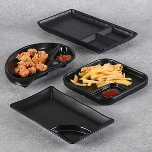 Black <b>Melamine</b> Snack <b>Plate</b> With Dipping Dish Irregular Shape For Party Hotel Meals - Product Image 3