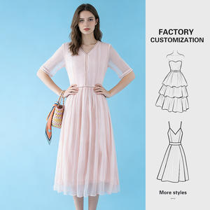 <span class=keywords><strong>Robe</strong></span> en soie pour femme, nouvelle collection été 2026, col en V, <span class=keywords><strong>mi</strong></span>-<span class=keywords><strong>longue</strong></span>, manches courtes, coupe ajustée, <span class=keywords><strong>longue</strong></span>, style A, plage, élégante, tendance - Product Image 1