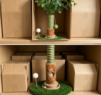 Griffoir pour chat en sisal à bandes vertes, avec base en herbe artificielle, centre d'activités interactif et mobilier de jeu pour animaux de compagnie