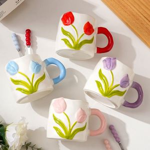 Colorful Tulip Ceramic <b>Mug</b> Underglaze High Value Cup Teacher's Day Gift for Girls Household Water Cup - Product Image 2