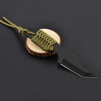 Couteau de chasse à lame droite, couteau de poche, cordon de parachute, allume-feu, kit de survie en plein air, pierre à feu, boucle pour le camping et la randonnée