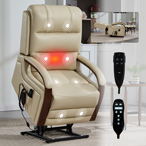 <span class=keywords><strong>Fauteuil</strong></span> inclinable élévateur en cuir beige Power Position infinie à double moteur jusqu'à 350 LBS avec accoudoirs en bois massif - Product Image 1