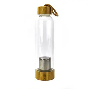 Uzun borosilikat cam su şişesi içme suyu şişesi ile çay demlik bambu kapaklı