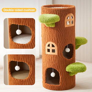 Arbre à <span class=keywords><strong>chat</strong></span> écologique personnalisable avec motifs, du sol au plafond, pour intérieur, avec feuilles vertes, hamac et peluche - Product Image 5