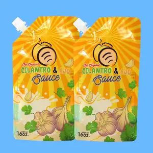 Custom printed corner retort biodegradable stand up spout pouch sauce packaging plastic liquid bags