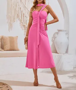 2024 musim panas mode gaya baru gaun malam seksi renda ketat punggung terbuka Slim Fit untuk wanita
