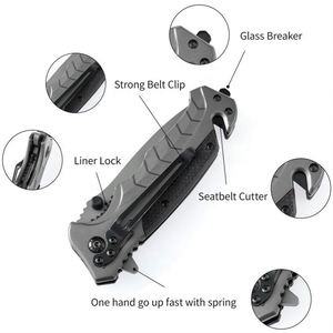Couteau tactique de survie pliable en acier inoxydable, personnalisé OEM, très vendu, avec brise-vitre - Product Image 3