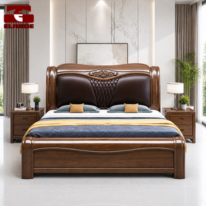 Двуспальная кровать Elande Modern из массива дерева с кожаной обивкой и мягкой подушкой, размер King Size, с местом для хранения, мебель для главной спальни - Product Image 3
