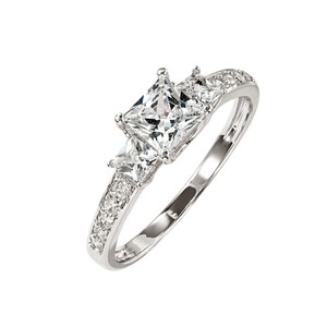 Bague Vintage <span class=keywords><strong>3</strong></span> Pierres en Cuivre Plaqué Or Écologique avec Zircon Cubique Taille Princesse Carrée pour Femme – Bijou Simple et Tendance - Product Image 1