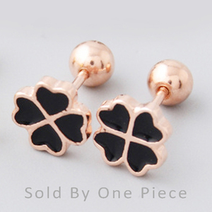 Nero Dello Smalto Finito 925 In Argento Placcato <span class=keywords><strong>Oro</strong></span> Rosa Foglia di Trifoglio a forma di Orecchino Tragus - Product Image 2