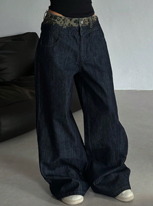 Jeans en denim pour femmes, style baggy à jambe large, décontracté, motif uni, coupe droite, coupe ample, type Raw Selvage, jeans japonais - Product Image 2