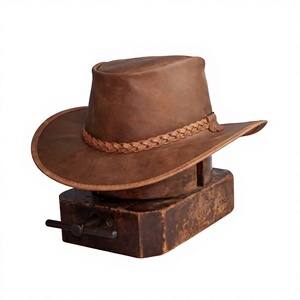 ELYSIAN INDUSTRIES Leather Cowboy <b>Hat</b> Unisex Brown Wide Brim Braided <b>Band</b> Outdoor Casual Four Seasons 56-58CM - Product Image 4