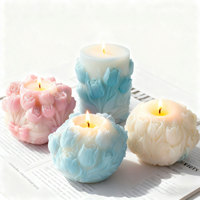 Bougie Pilier en Cire de Soja Sculptée en Forme de Tulipe 3D en Relief, Parfumée, pour Décoration d'Intérieur et Ornement de Table de Mariage, Vente en Gros