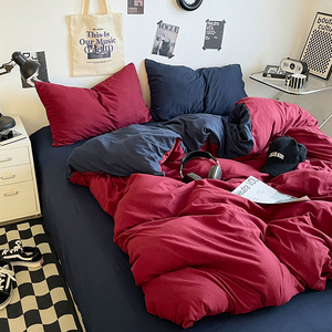Ensemble de literie 4 pièces en coton lavé haute densité, couleur unie, doux, respirant, durable, pour toutes les saisons, pour la maison et l'hôtel - Product Image 3