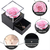 Valentijnsdag & Moederdag & Kerst Cadeaubox Ge conserveerde Rozen Acryl Sieradendoos Ketting Kleurrijke Eeuwige Rozen Bloemen