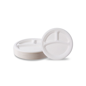 DAMAI Eco-friendly Biodegradable Sugarcane Bagasse 3 Compartment Divided 10 Inch <b>Plates</b> <b>Disposable</b> Round Paper <b>Plates</b> for Party - Product Image 5