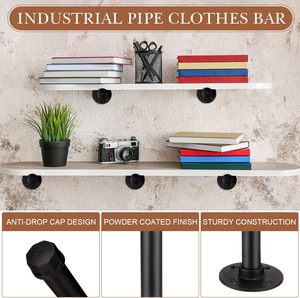 12 Soportes de Pared Industriales de Hierro con Recubrimiento de Polvo Negro para Bricolaje, Soportes Rústicos de Una Sola Cara para Colgar Tubos y Estantes Flotantes - Product Image 6