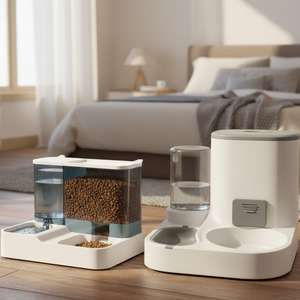 Distributeur automatique de nourriture et d'eau pour animaux de compagnie, double bol de grande capacité, mangeoire standard translucide - Product Image 1