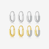 FUAMAY Dainty anting lingkaran Oval kecil 925, berlapis emas 18K hipoalergenik ringan S925 Pave Oval anting bulat