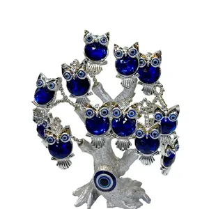 其他礼品蓝色水晶猫头鹰土耳其眼花人造树生命幸运邪恶眼家居装饰树脂装饰品