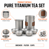 Service à thé en titane pur pour l'extérieur, kit de thé portable léger pour le camping, ensemble de tasses à thé pour pique-nique, équipement de préparation du thé