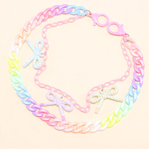 โซ่คาดเอวอะคริลิคสีสันสดใสสำหรับผู้หญิง สไตล์พังก์ แฟชั่นสำหรับออกงานกลางคืน ดีไซน์โบว์สีชมพูหลายห่วง - Product Image 3