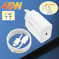 Chargeur USB-C Super Rapide PD 45W UK EU avec Protection OTP et Câble Type C de 1M/1.5M/2M, Adaptateur Secteur Électrique pour