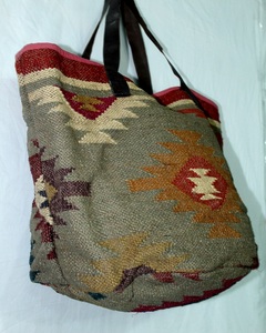 100% Handmade Tote Bag Women Cotton Jute with Leather <b>Strap</b> Vintage Style Open Closure Clutch <b>Shoulder</b> Bag for Wholesale Price - Product Image 3